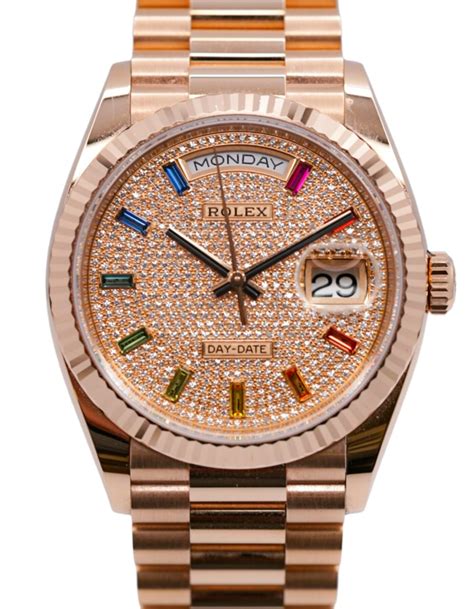 rolex rainbow baguette|Rolex diamond set watch.